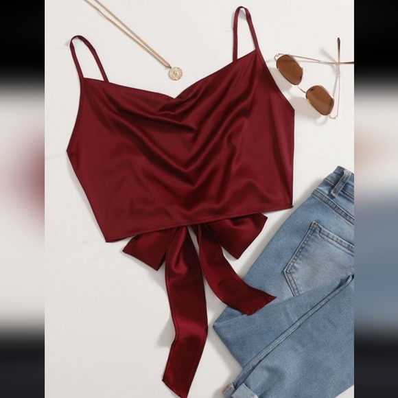 SHEIN Unity Tie Back Satin Crop Cami Top - Picture 5 of 5